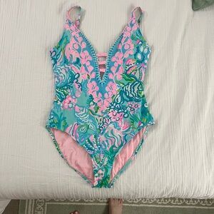 Lilly Pulitzer Women’s Size 12 Pink and Blue Floral One-Piece Swimsuit